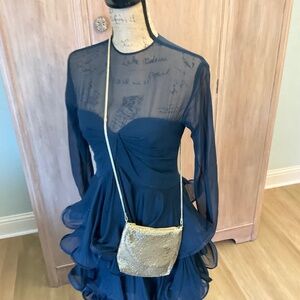 Vintage Whiting & Davis Gold Mesh Bag purse crossbody  leather strap prom bridal